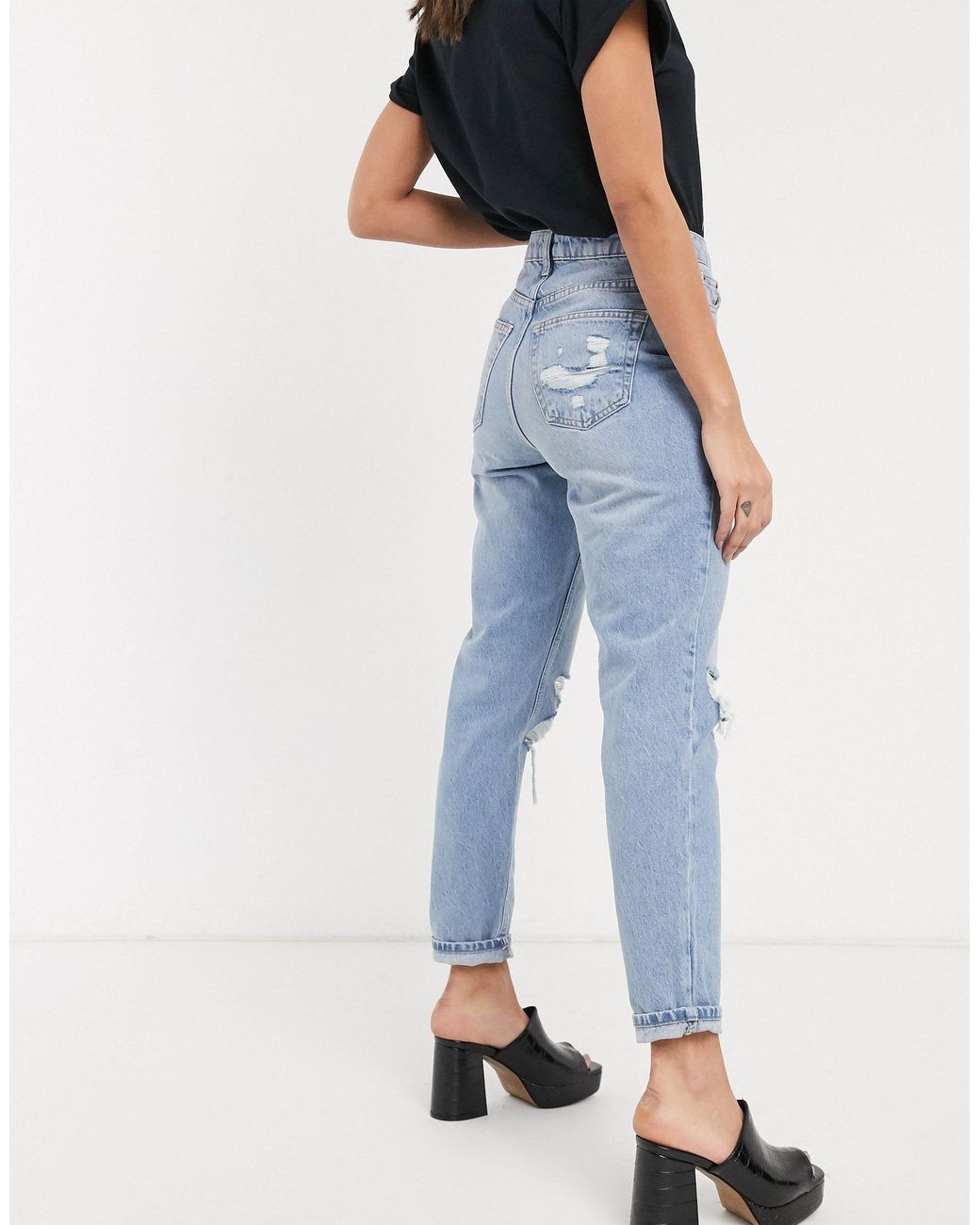 TOPSHOP Mom Jeans With Super Rips in Blue | Lyst