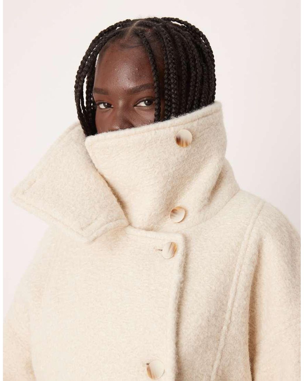Vila Natural Premium Boucle Formal Coat With Funnel Neck