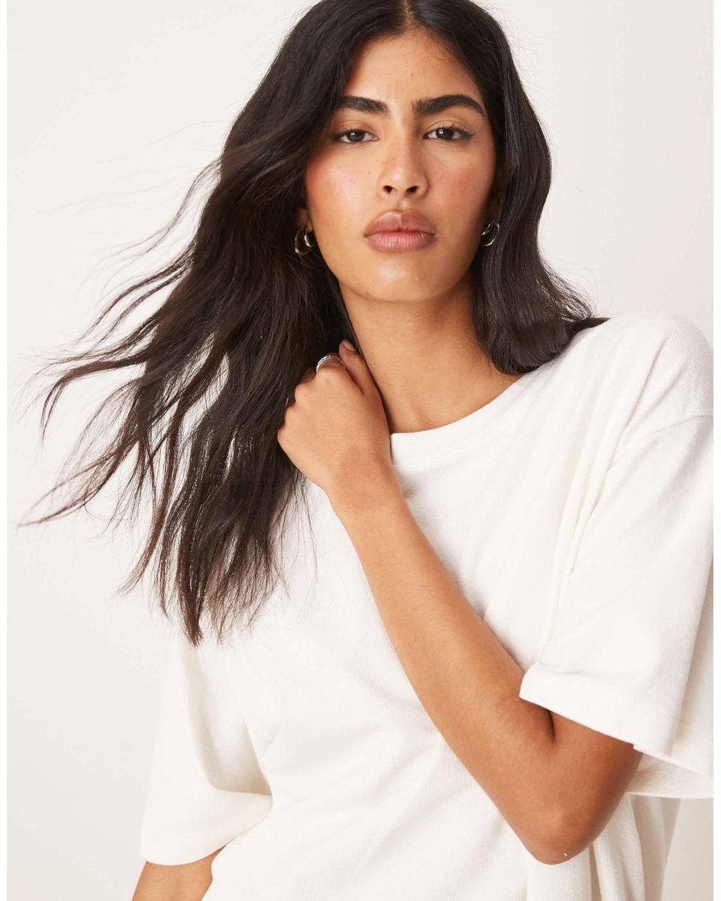 ASOS White – strukturiertes oversize-t-shirt aus strick
