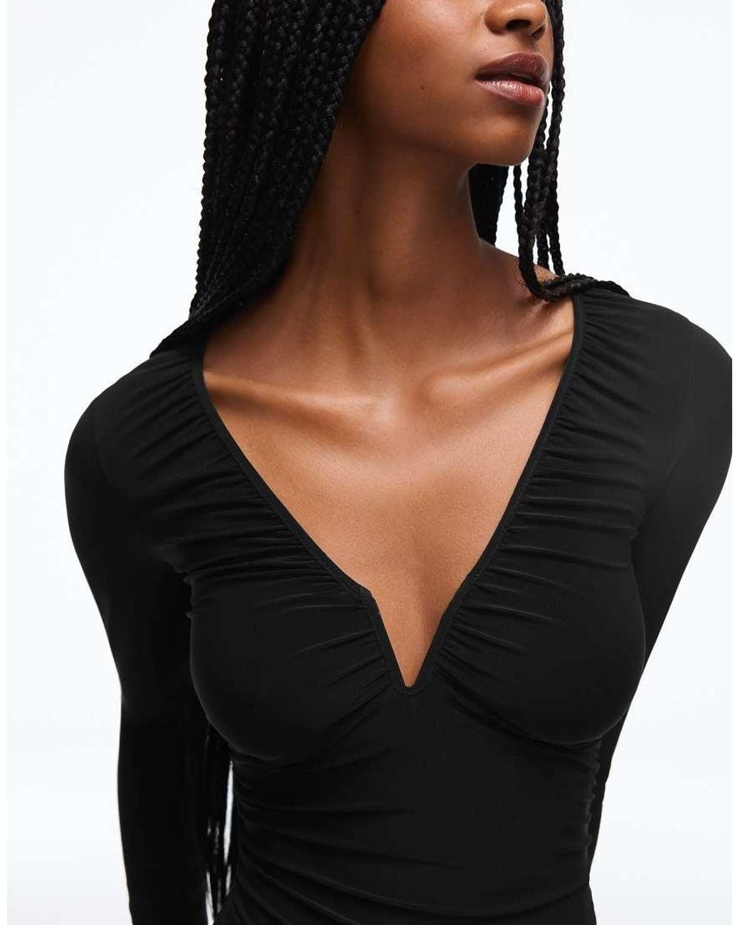 Bershka Black V-neck Long Sleeve Bodysuit