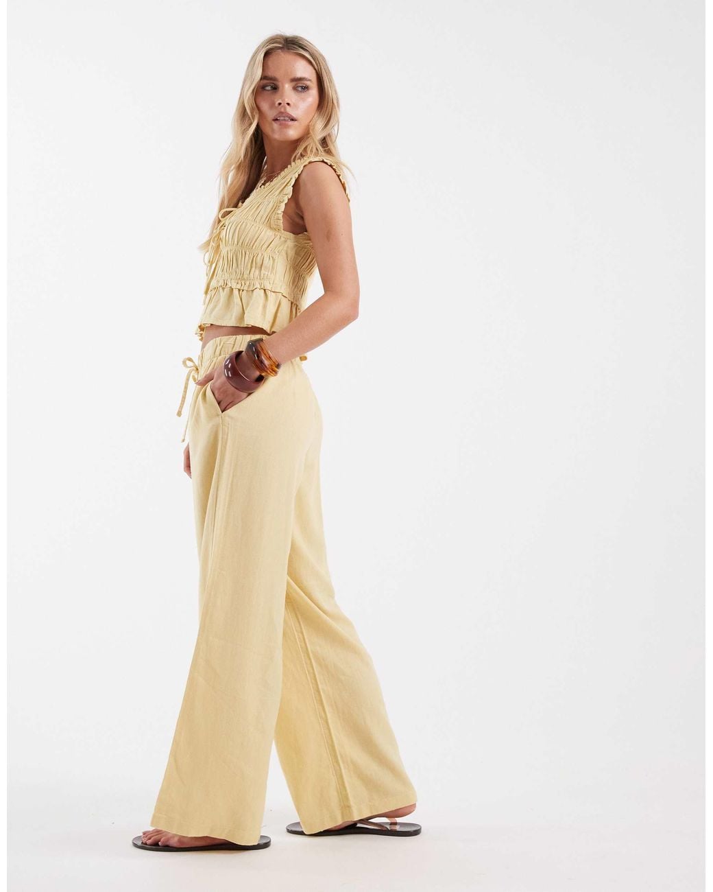 Only Petite Natural Linen Blend Pull On Pants