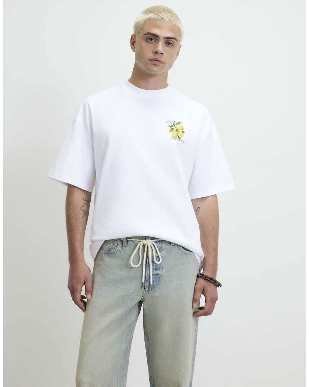 River Island White Cotton Vita Limone T-Shirt for men