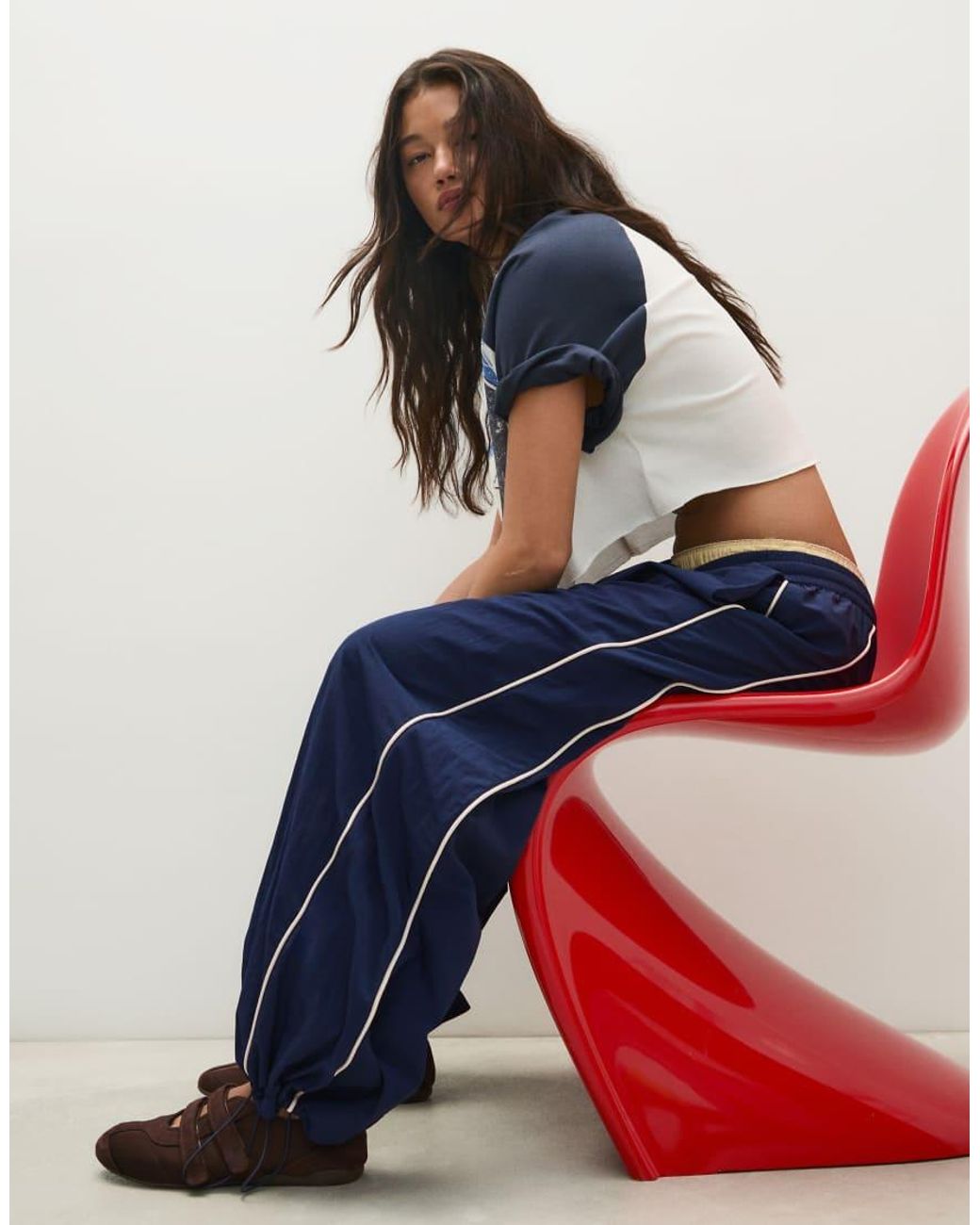 Bershka Blue Technical Parachute Trousers