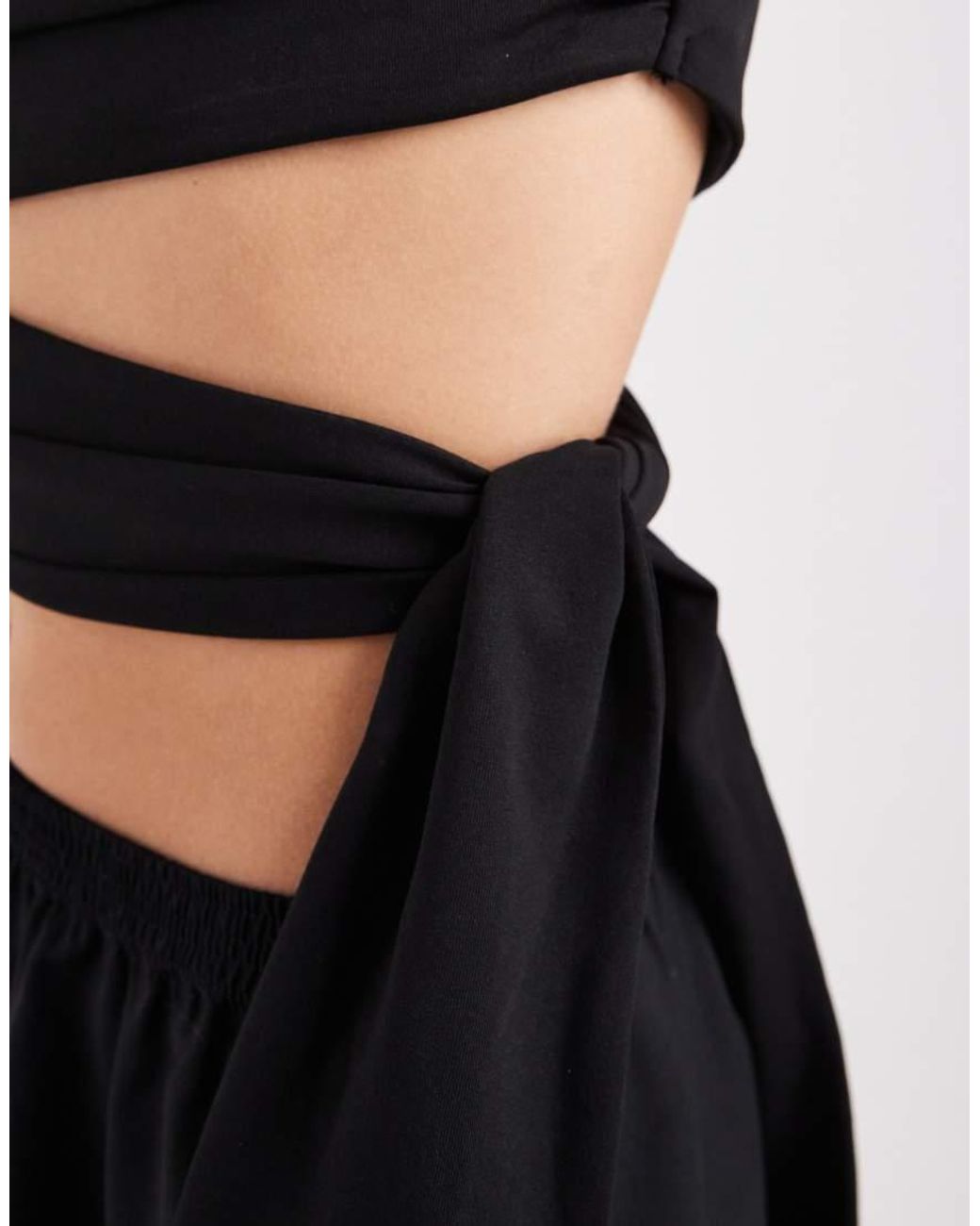 ASOS Black Crop T-shirt With Shoulder Pads And Tie Side Waist