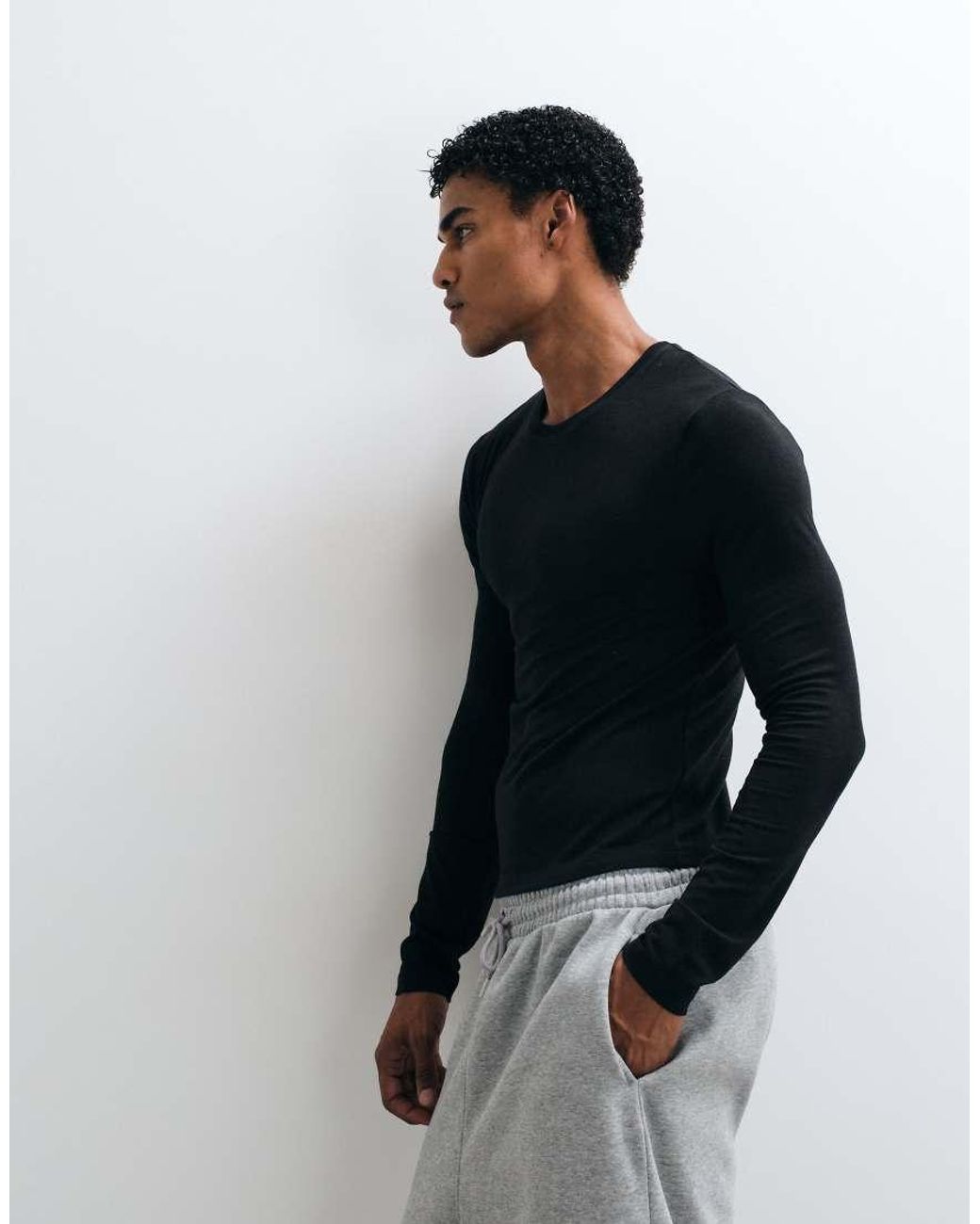 Collusion Blue Fitted Long Sleeve Muscle T-shirt for men