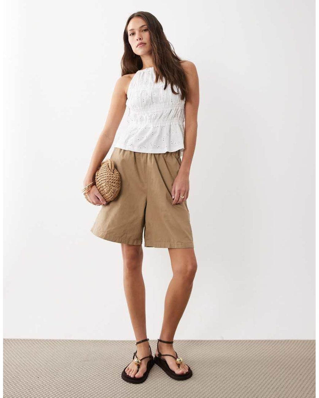 ASOS White Shirred Detail Square Neck Broderie Vest