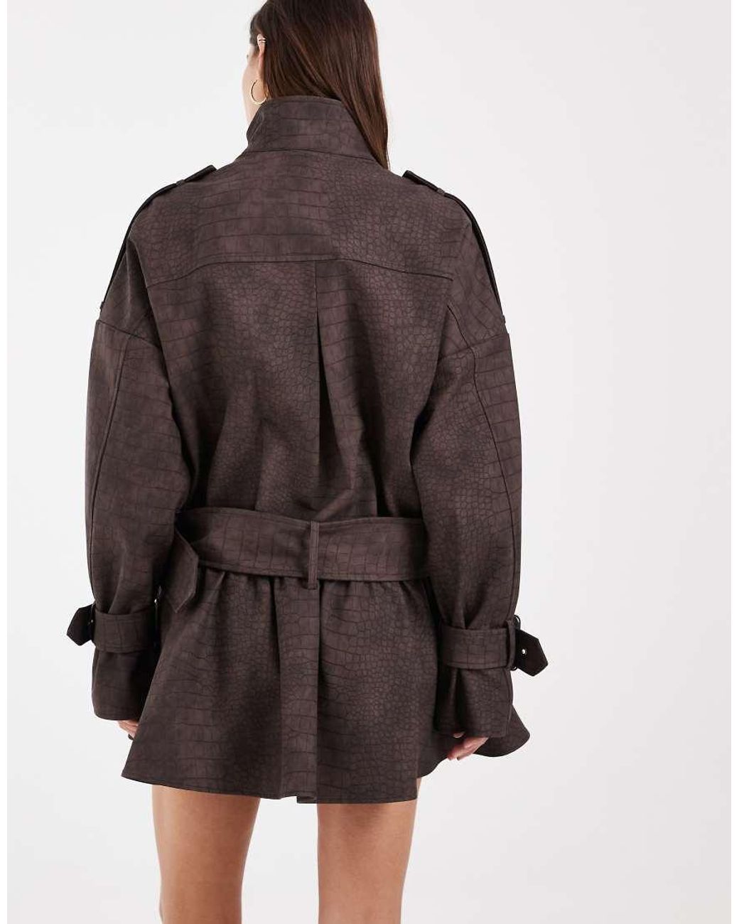 ASOS Brown Pu Utility Micro Mini Shirt Dress