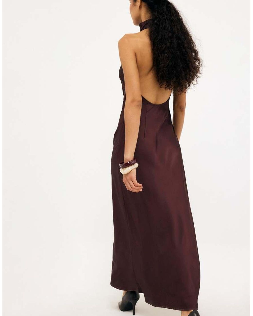 NA-KD Purple Halterneck Satin Maxi Dress
