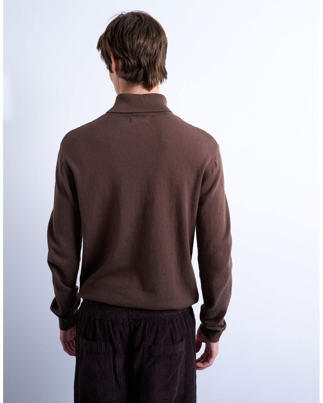 Topman Brown Essential Knitted Roll Neck for men