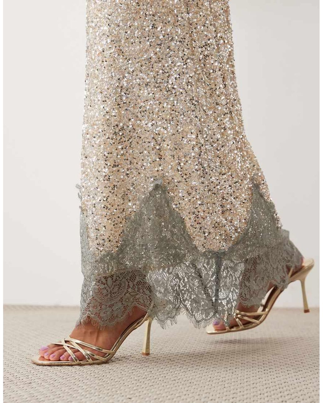 Never Fully Dressed Brown Maeva Sequin Lace Detail Midi Skirt