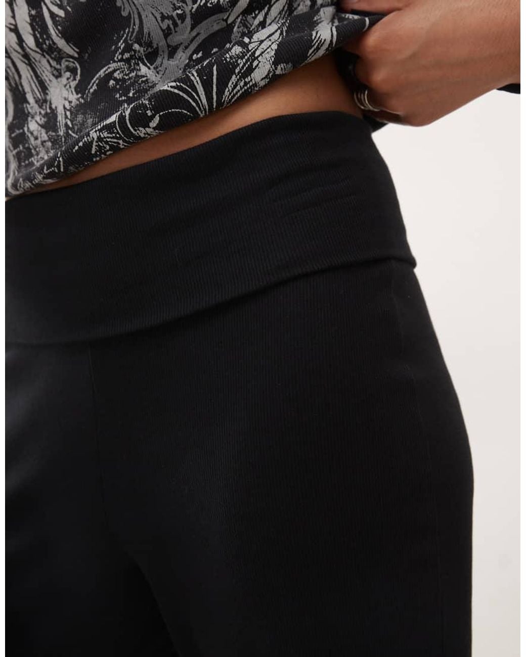 Collusion Foldover Waist Ribbed Flare Yoga Pant in Black | Lyst UK