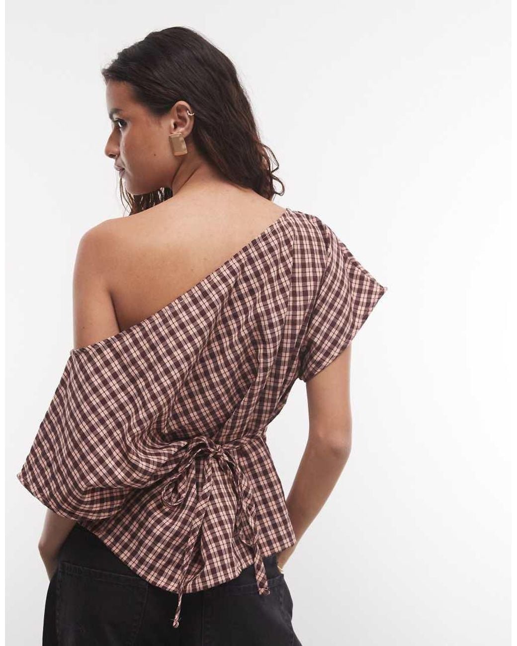 Collusion Pink Tie Back Off The Shoulder Woven Top