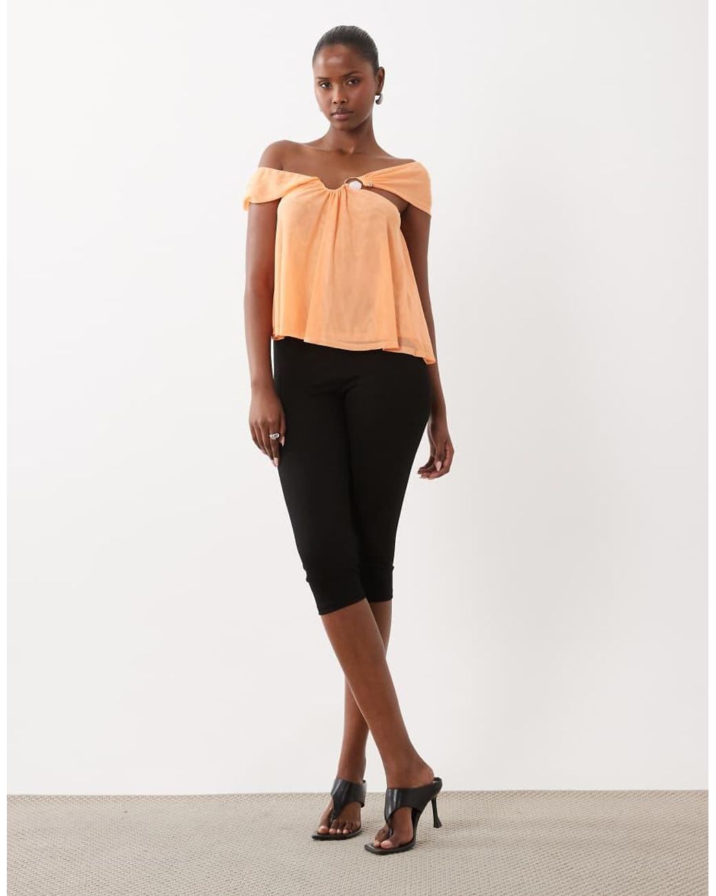 ASOS Black Draped Mesh Bandeau Top With Hardware Detail