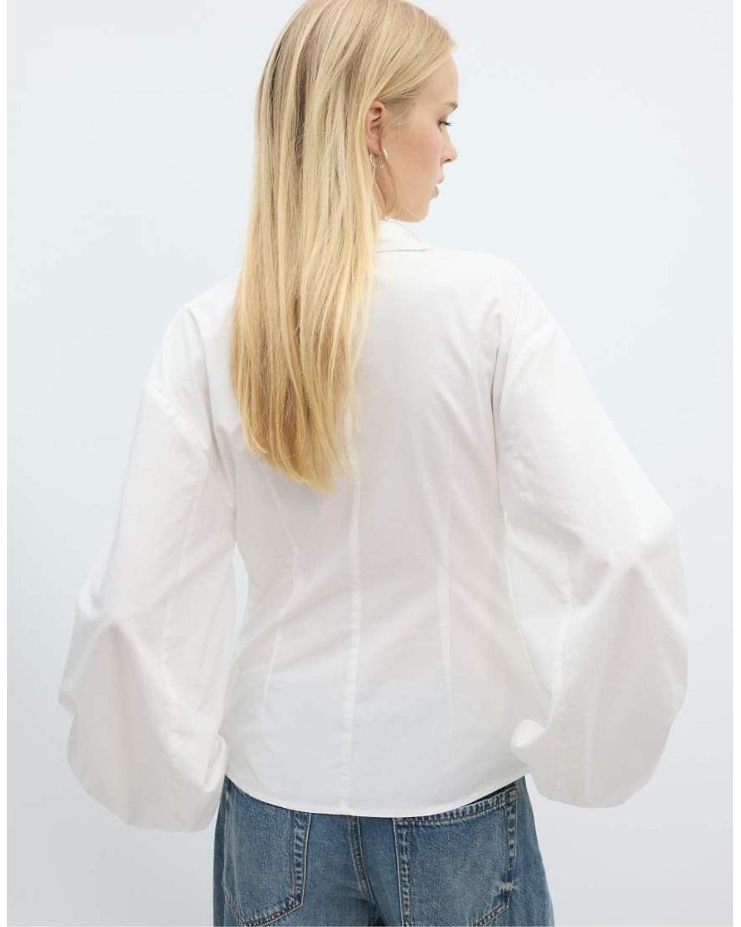 Stradivarius Blue Balloon Sleeve Poplin Shirt