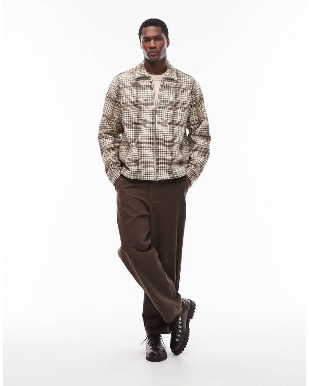 Obey Natural Parker Flannel Zip Up Shirt Jacket for men