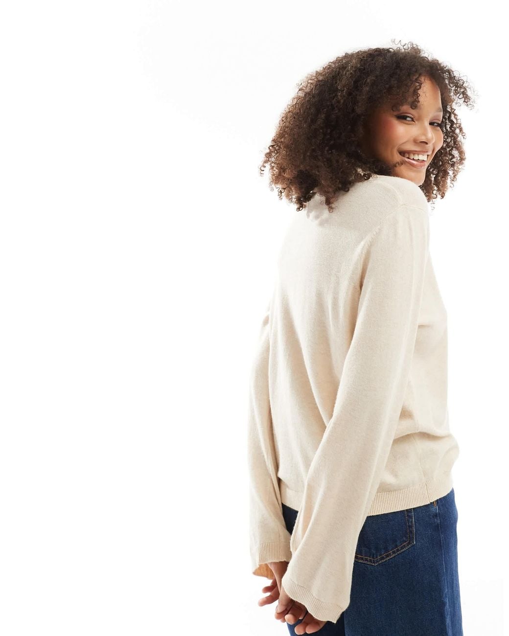 Object Natural V Neck Knitted Polo Jumper
