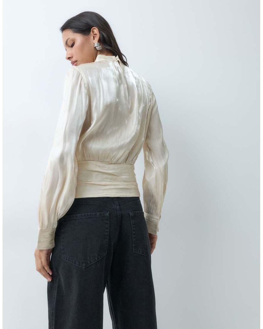 Vero Moda Gray High Neck Long Sleeve Ruffle Top
