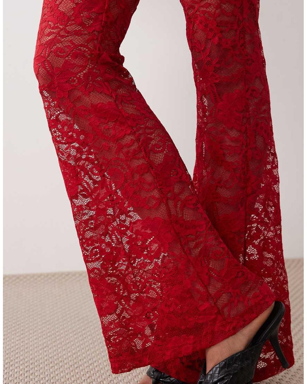 Never Fully Dressed Red Lace Wide Leg Trousers