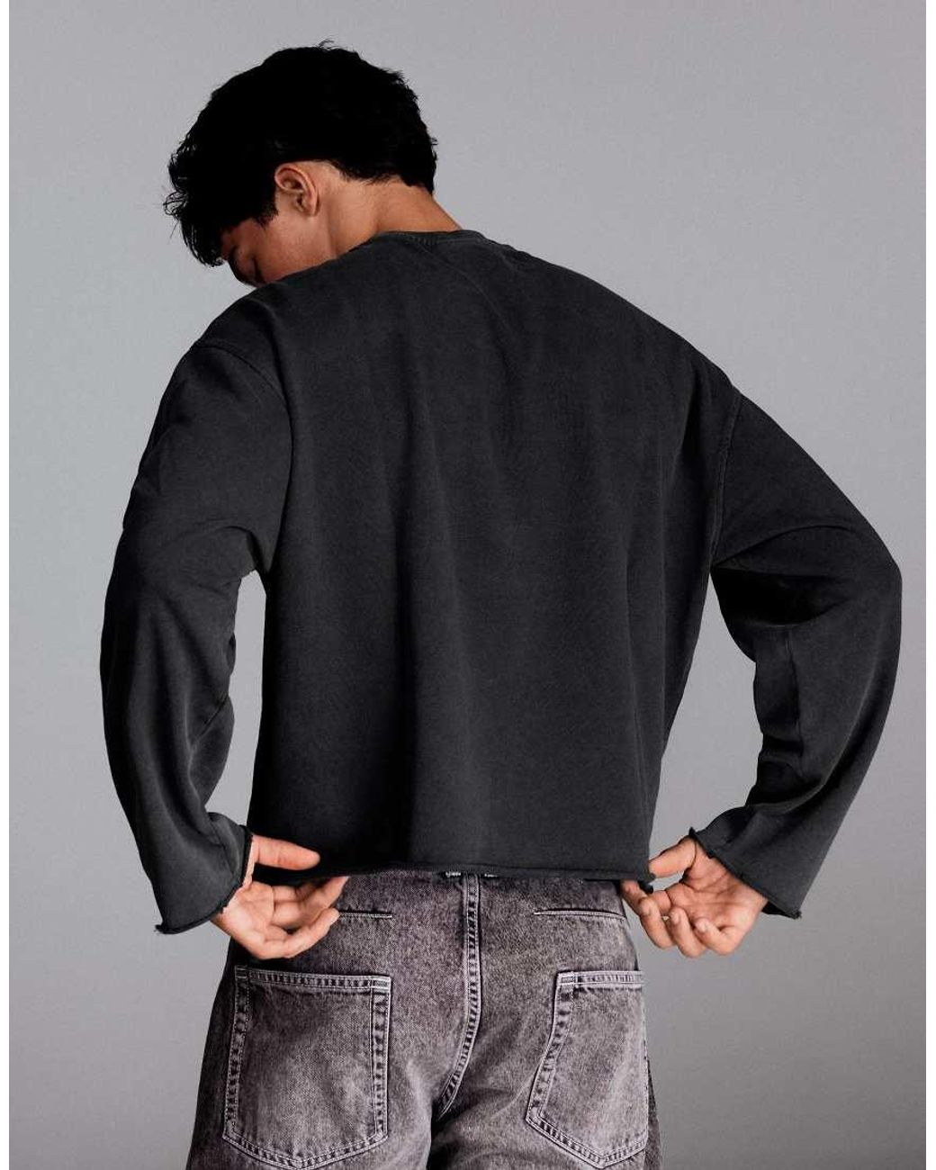 Bershka Gray Round Neck Print Sweatshirt for men
