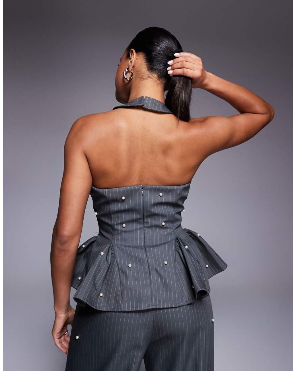 ASOS Blue Co-Ord Peplum Corset Top With Pearls