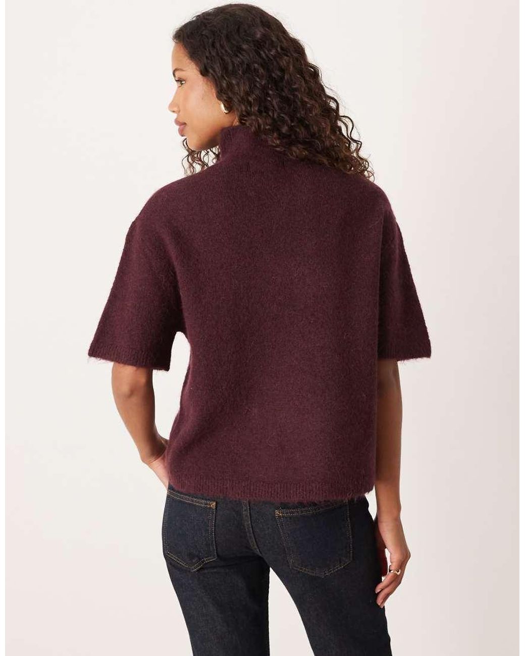 Gina Tricot Purple Short Sleeve Funnel Neck Knitted Wool Alpaca Top