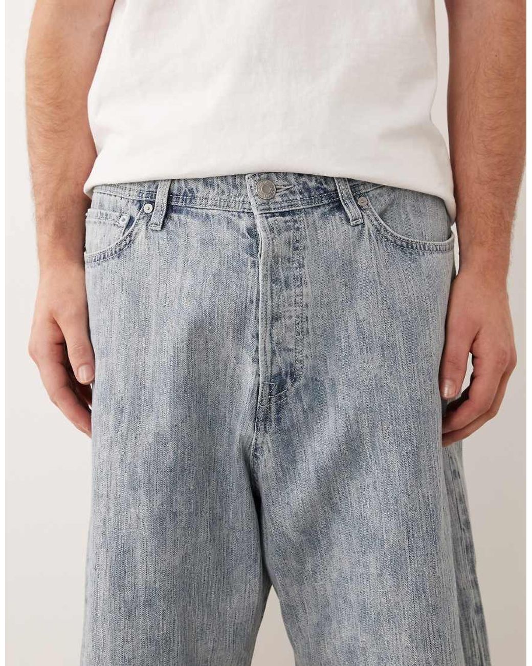Jack & Jones Gray Ron Denim Jorts With Stitching Detail for men