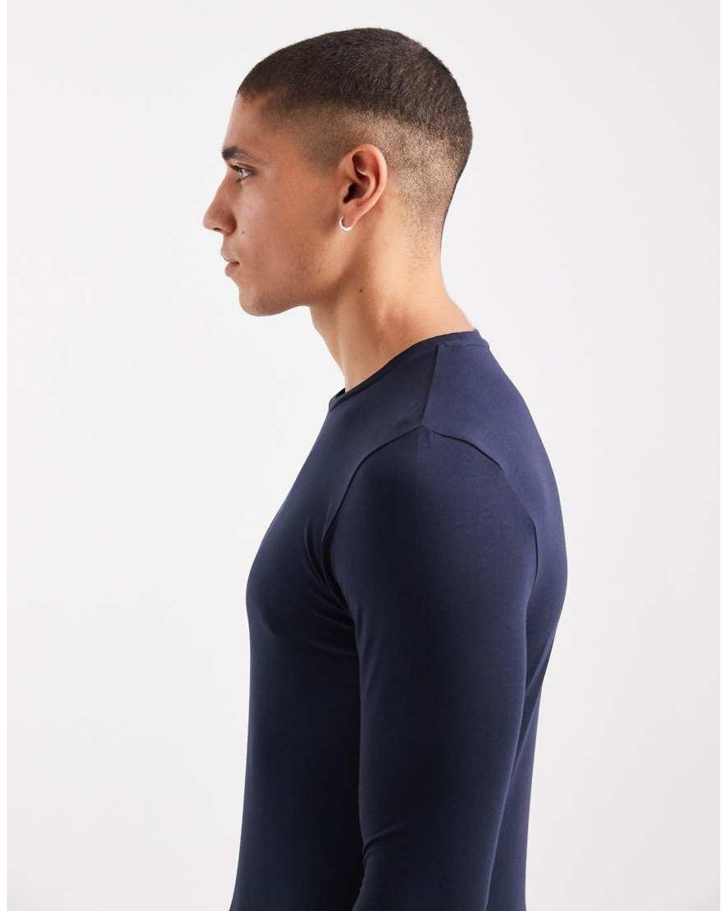 ASOS Blue Essentials 2 Pack Muscle Long Sleeve T-Shirts for men