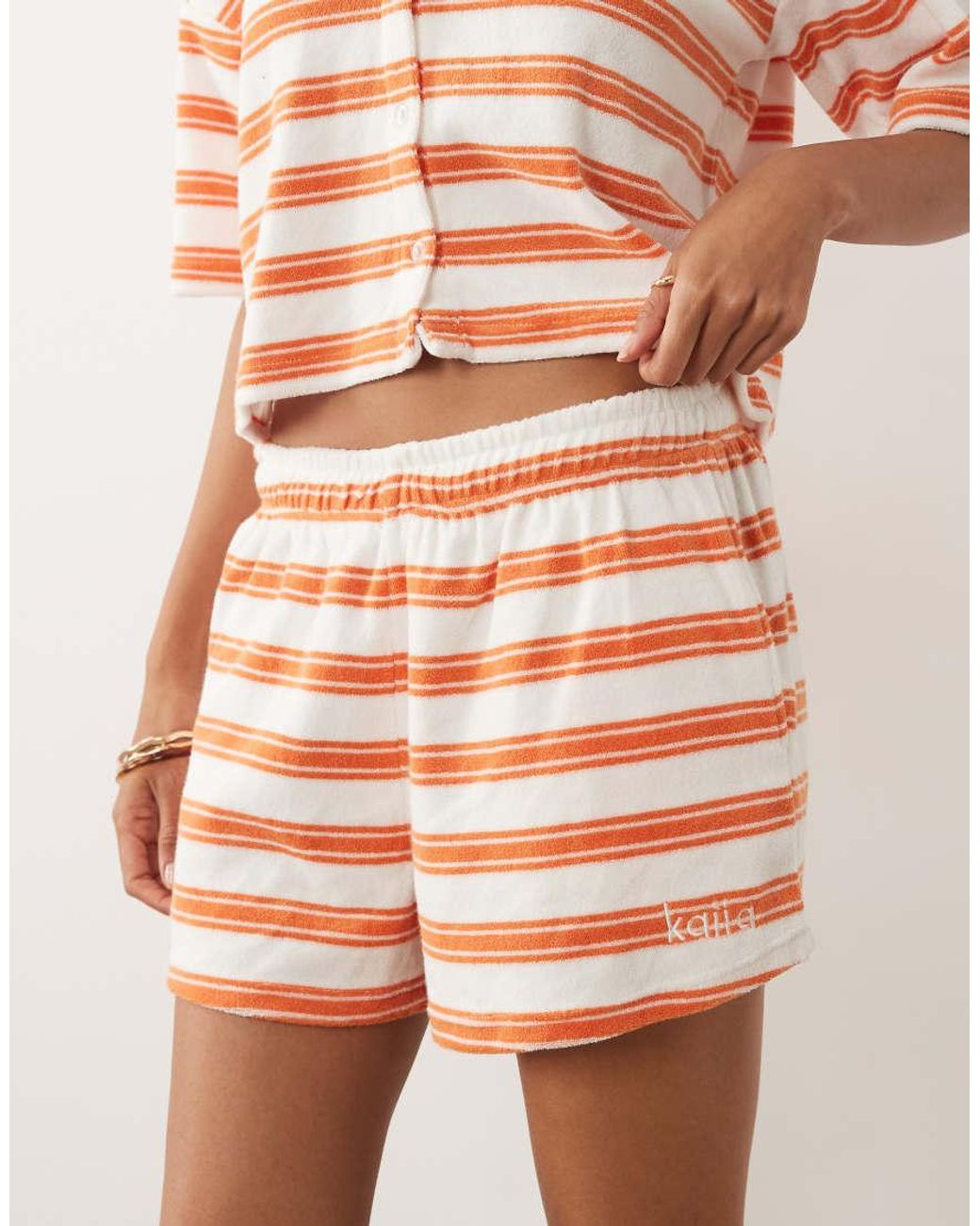 Kaiia Pink Cotton Rich Towelling Drawstring Waist Shorts Co-ord