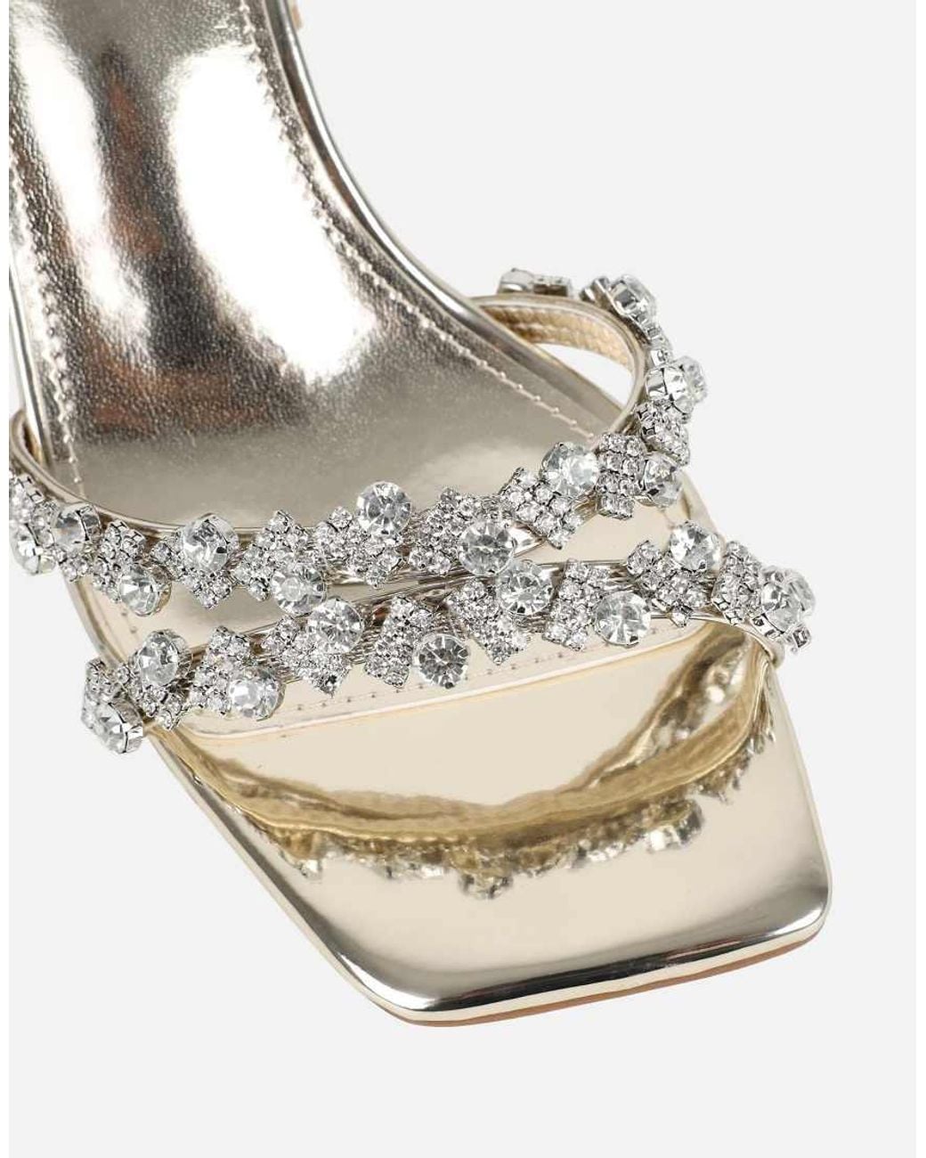 SIMMI Natural Meave Diamante Block Heeled Sandals