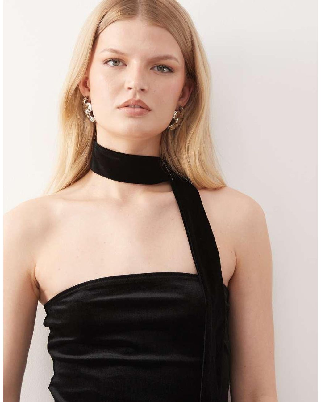 Miss Selfridge Black Velvet Bandeau Scarf Top