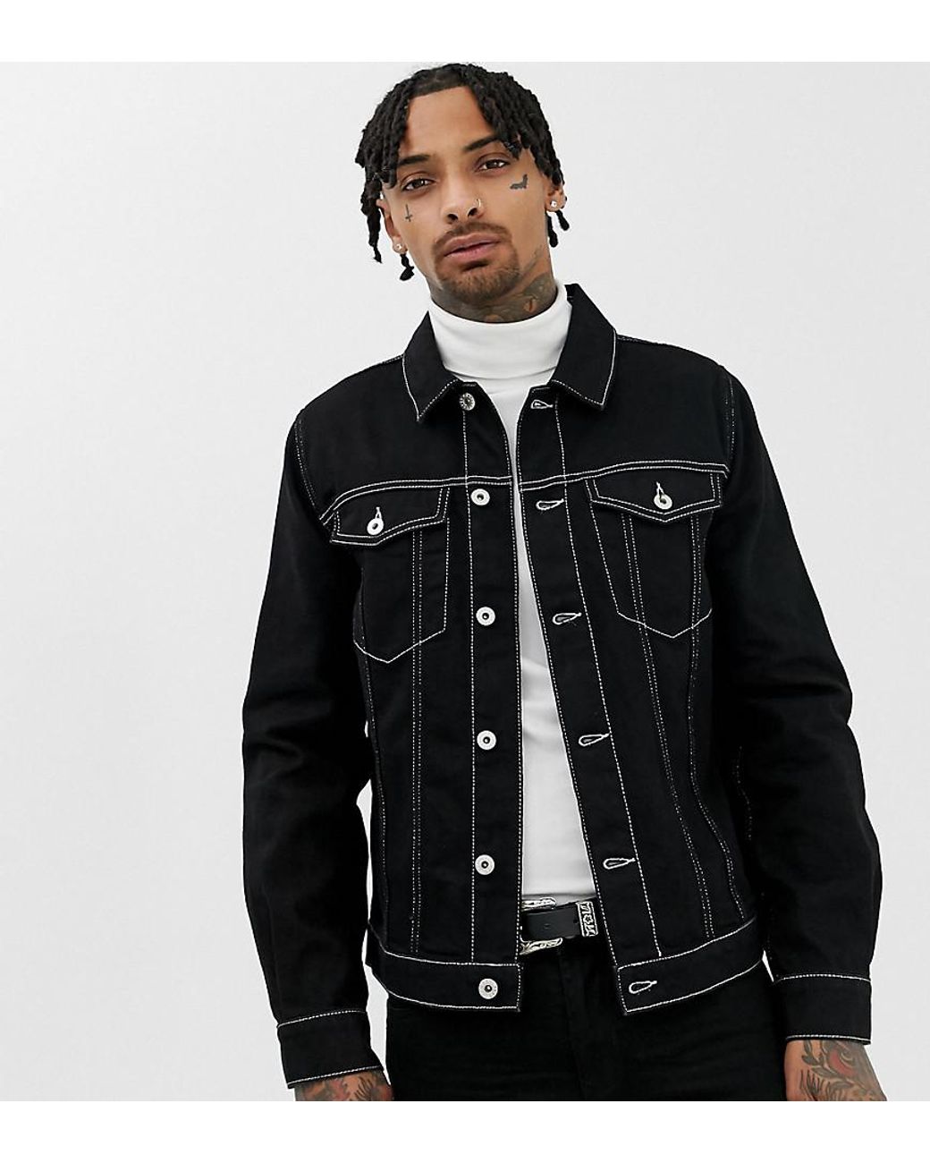 Heart & Dagger Denim Jacket With Contrast Stitch In Black for Men | Lyst