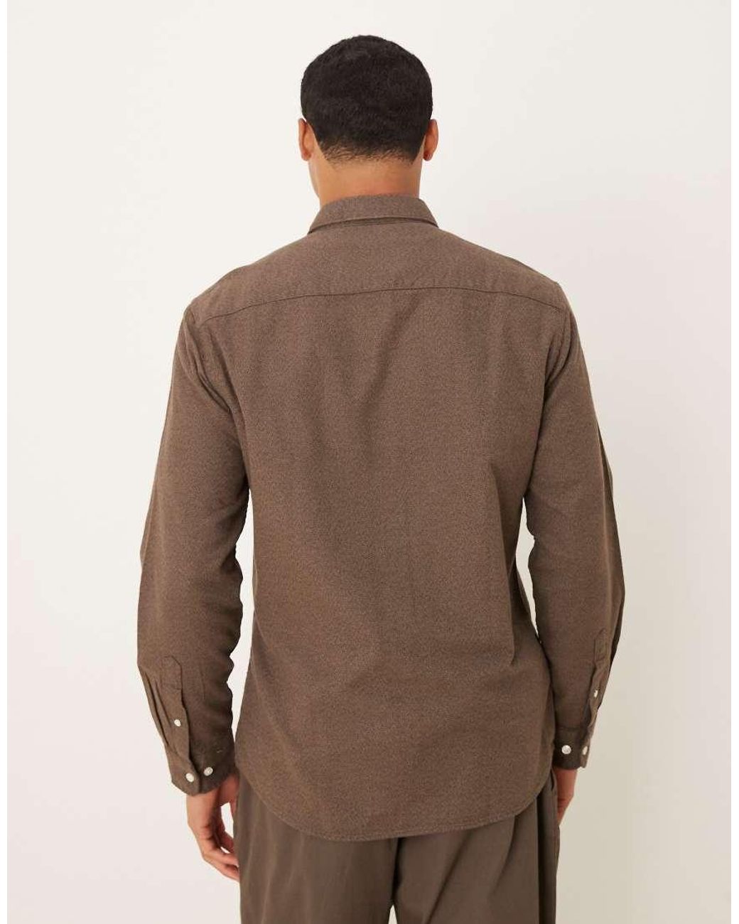 SELECTED Brown 100% Cotton Oversized Boxy Brushed Shirt for men