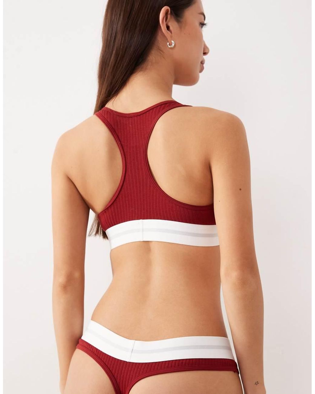 Calvin Klein Red Cotton Modal Rib Thong
