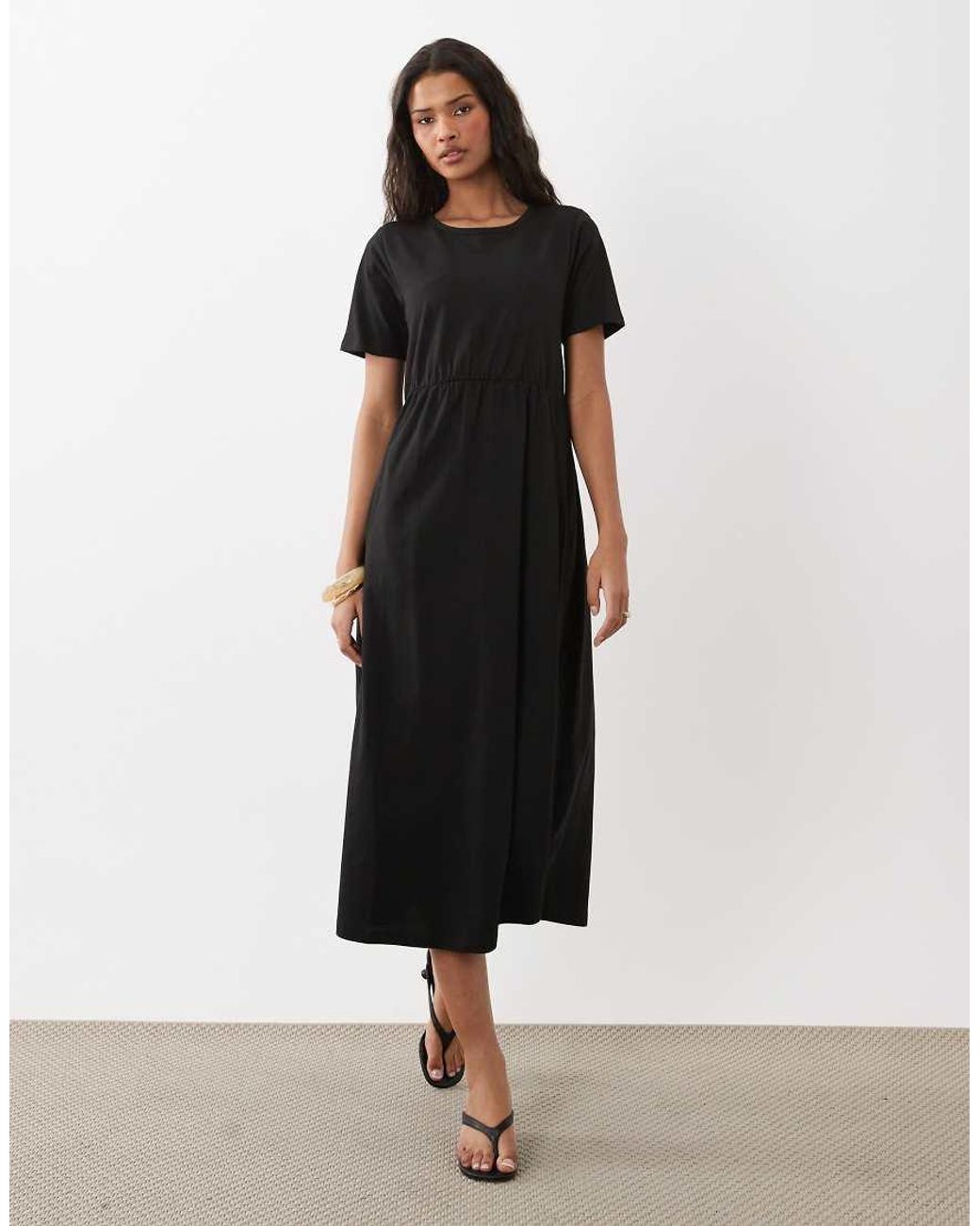 Threadbare Black Jersey Short Sleeve Midi Dress