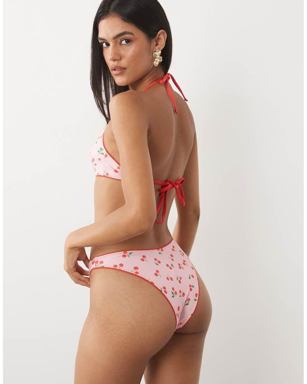 ASOS Pink Shannon Picot High Leg Cheeky Bikini Bottom