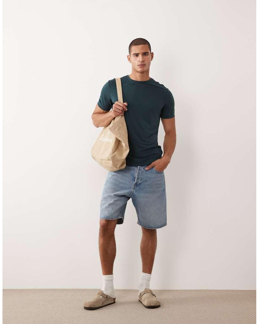 Mango Blue Relaxed Fit T-shirt for men