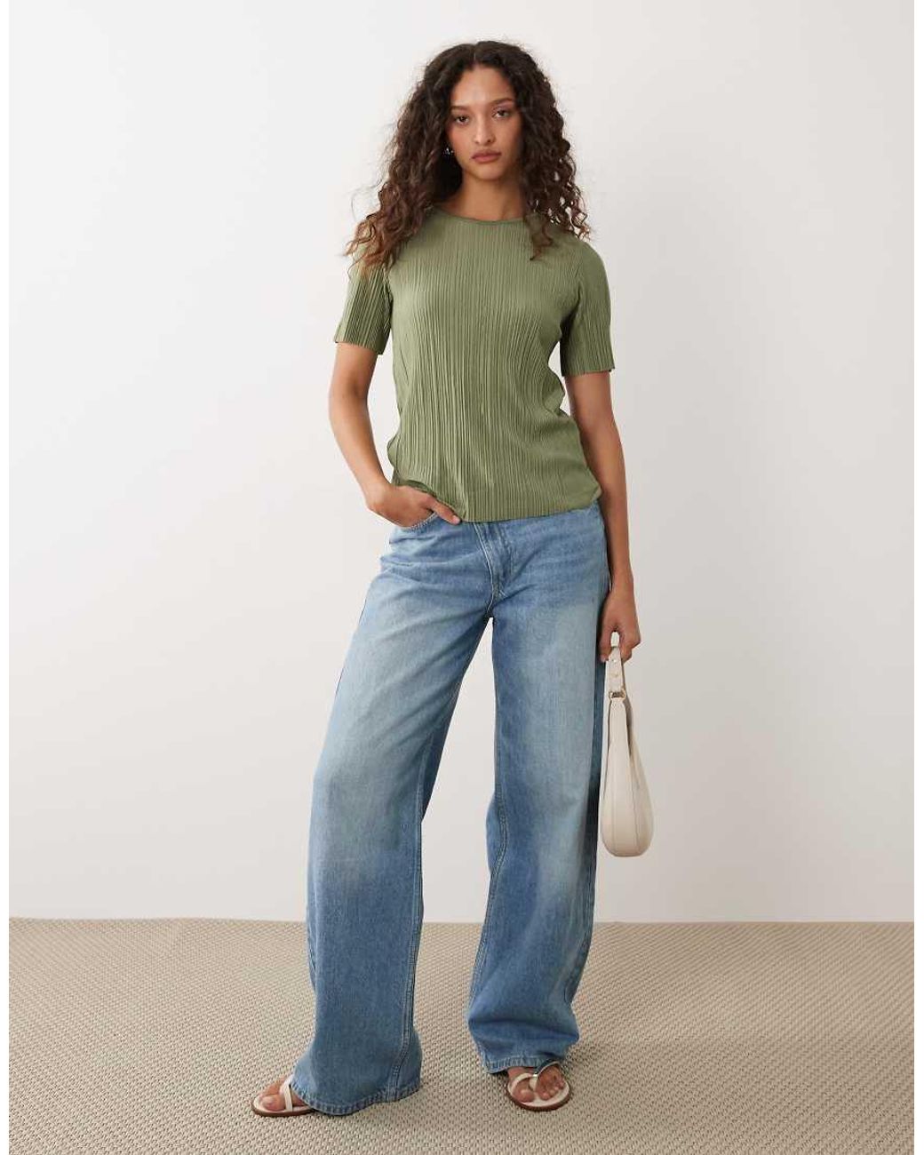 Vila Green Plisse T-shirt Co-ord