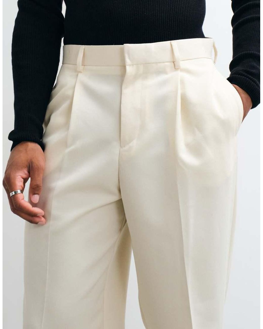 ASOS White Tailored Pleated Relaxed Tapered Trousers for men