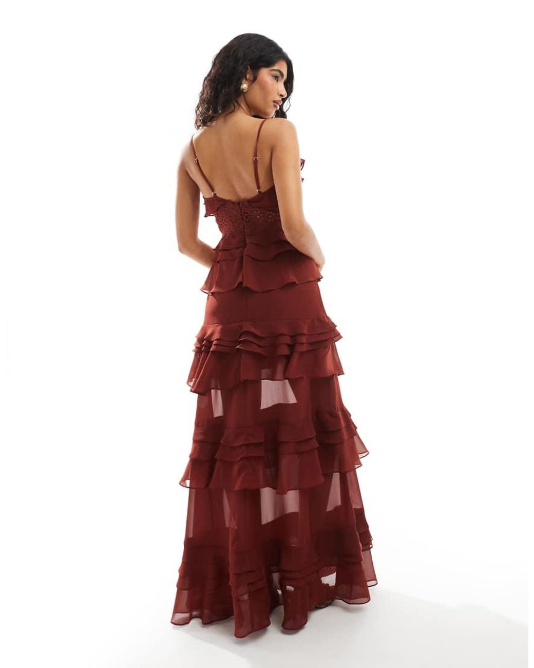 True Decadence Plunge Front Tiered Ruffle Maxi-Dress