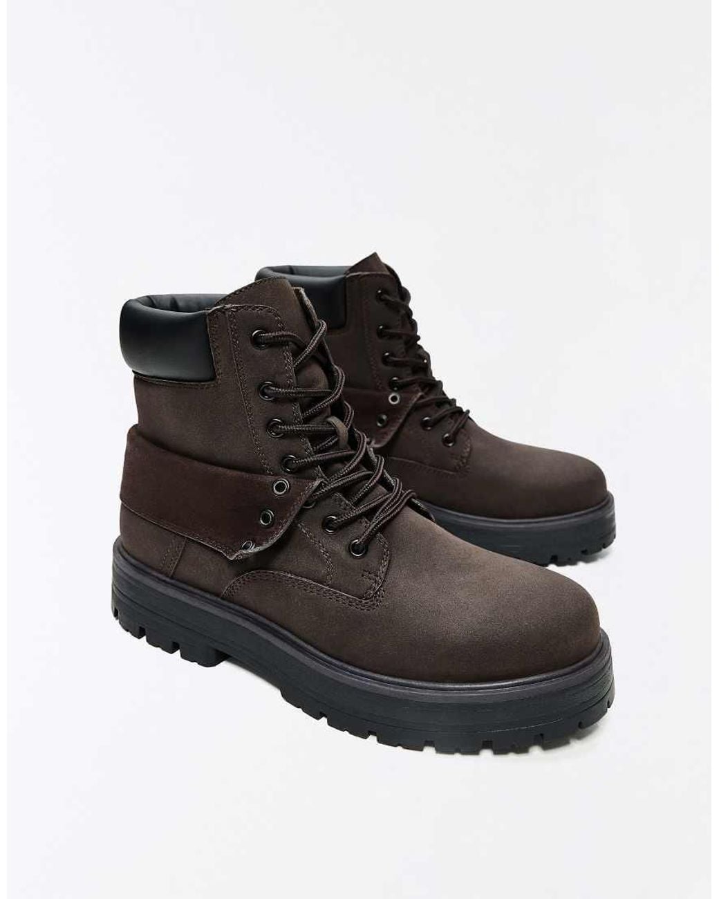 Bershka White Lace-up Worker Ankle Boots for men