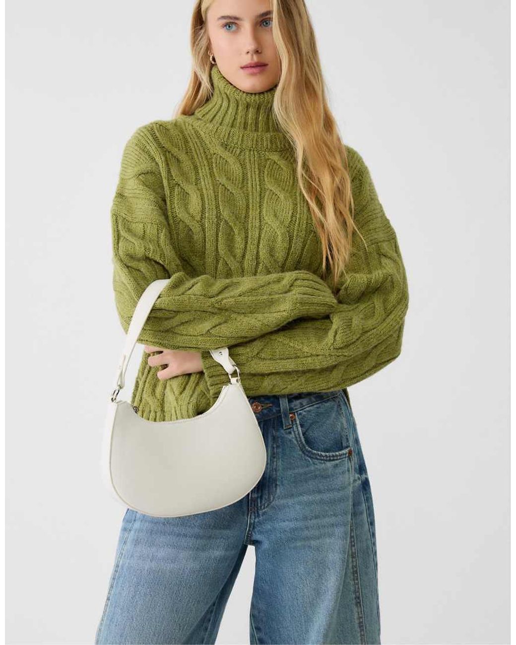Stradivarius Green Half Moon Shoulder Bag