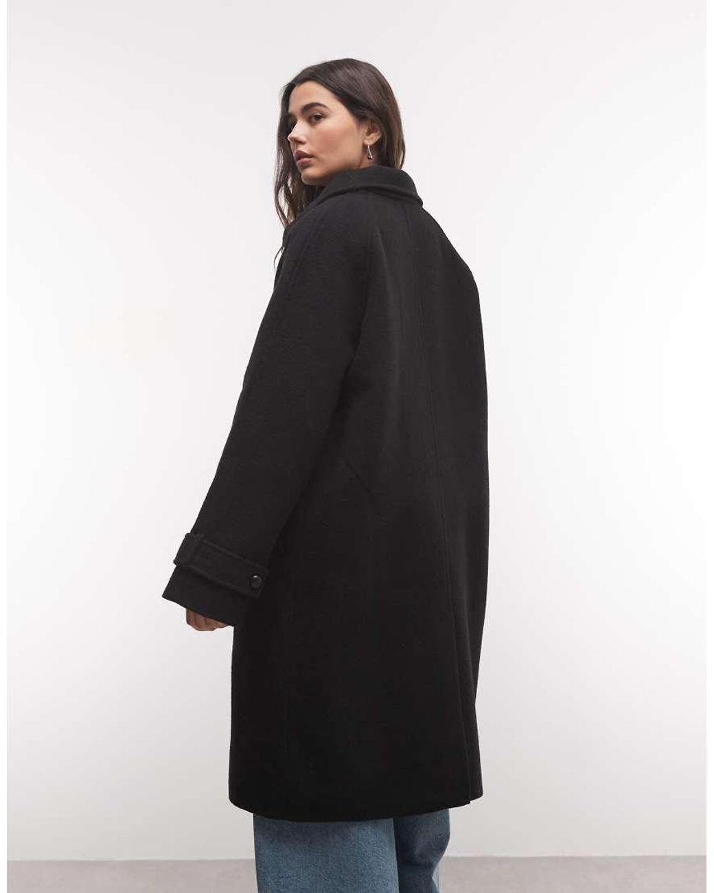 Monki Black Wool Blend Funnel Neck Coat