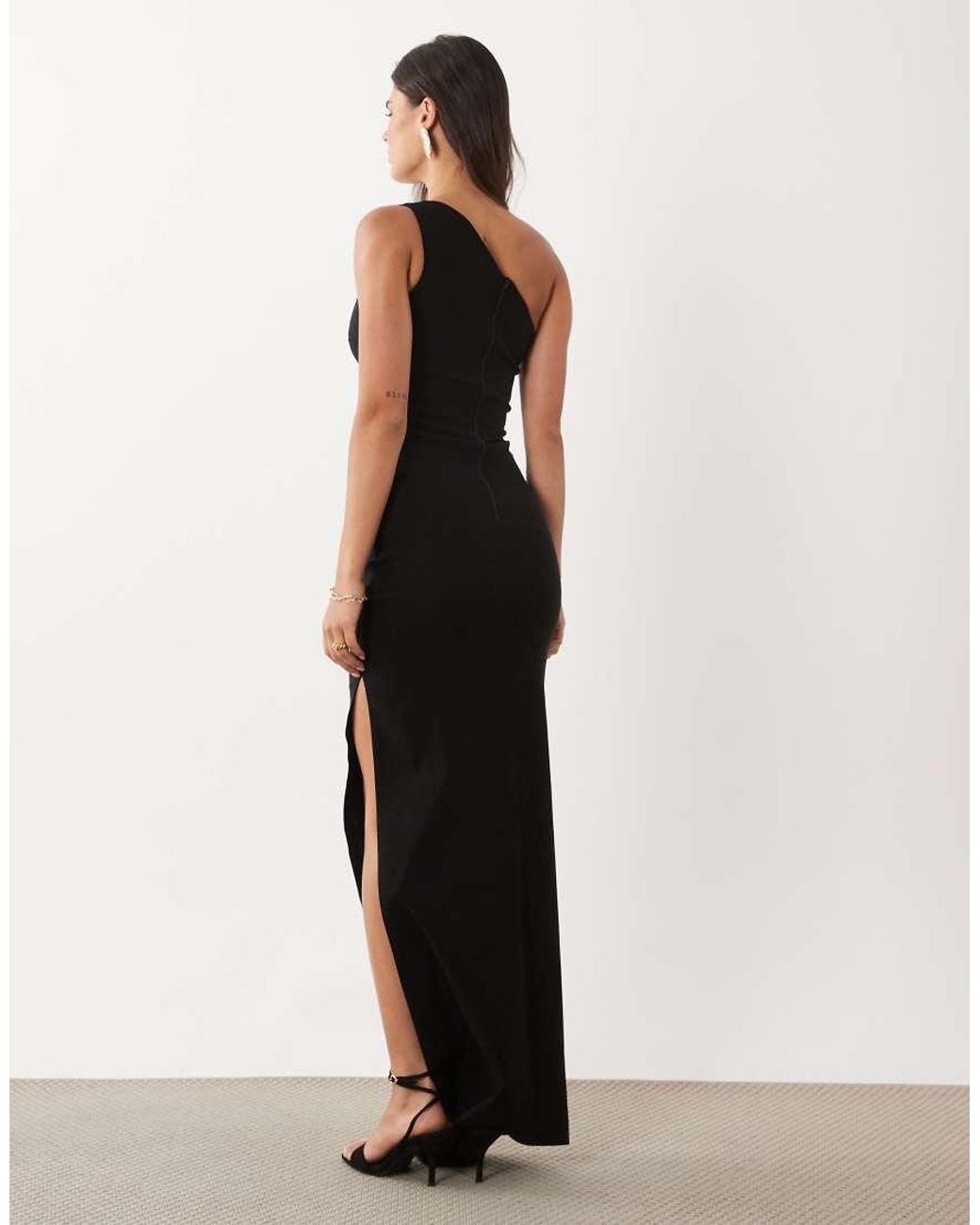 Vesper Black Bengaline One Shoulder Maxi Dress
