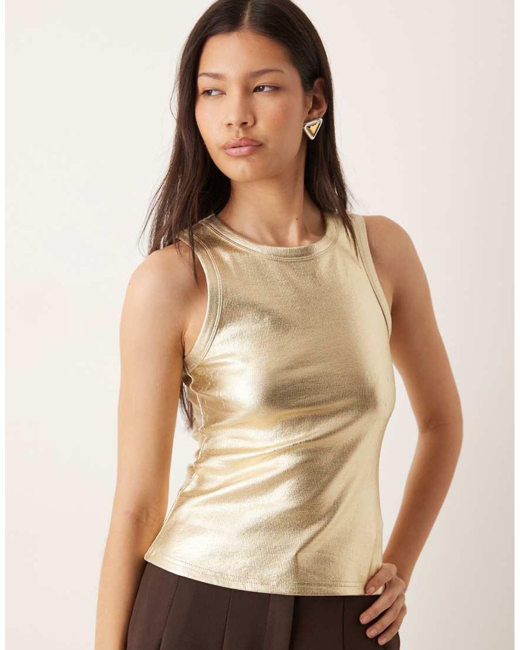 Never Fully Dressed Natural Cotton Rich Metallic Ribbed Tank Top