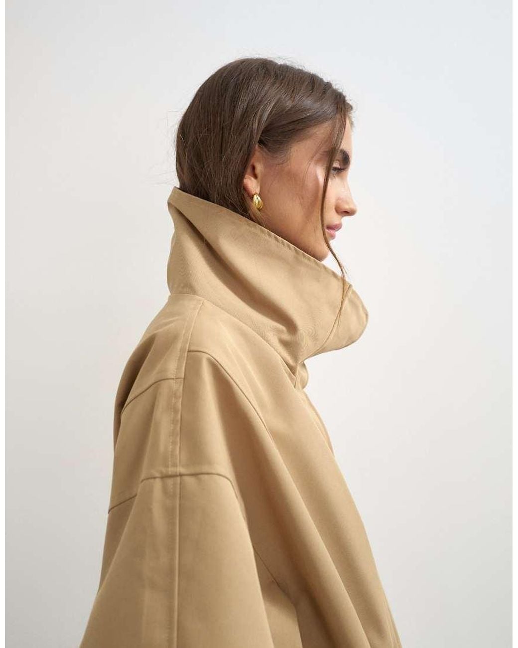 TOPSHOP Natural Twill Cinch Waist Funnel Neck Jacket