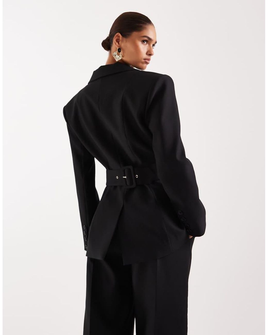 Wanderdoll Black Farron Tailored Structured Cinch Waist Longline Blazer Co-Ord
