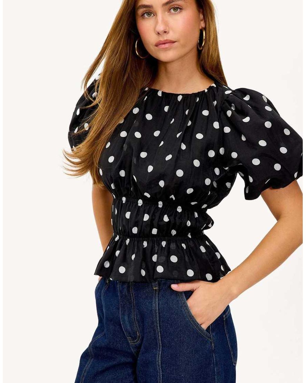 Loavies Blue Vivid Love Cinched Top With Polka Dots