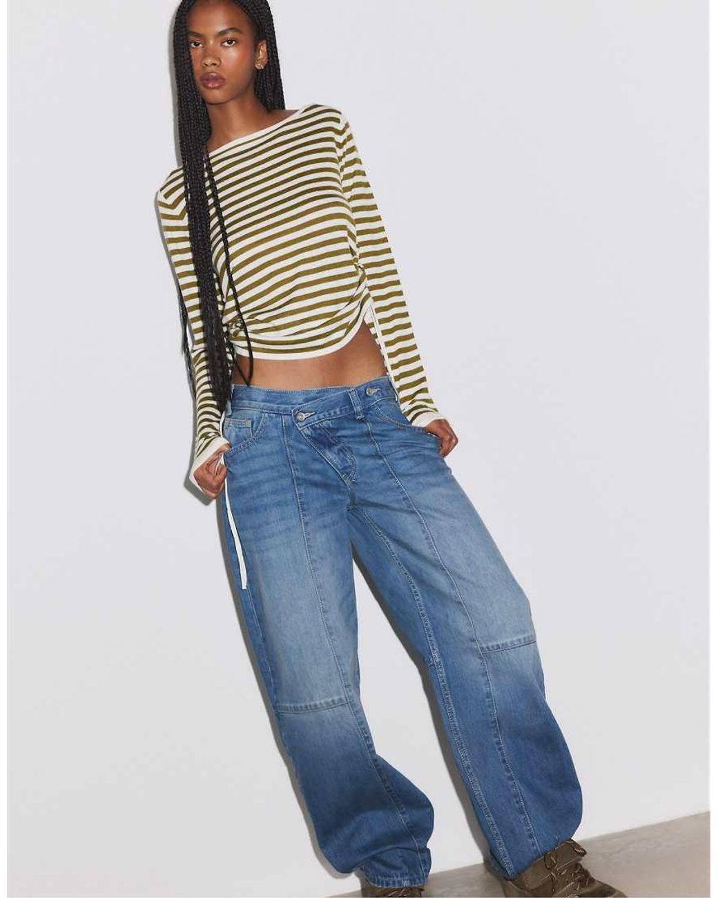 Stradivarius Blue Striped Jumper With Side Ruching