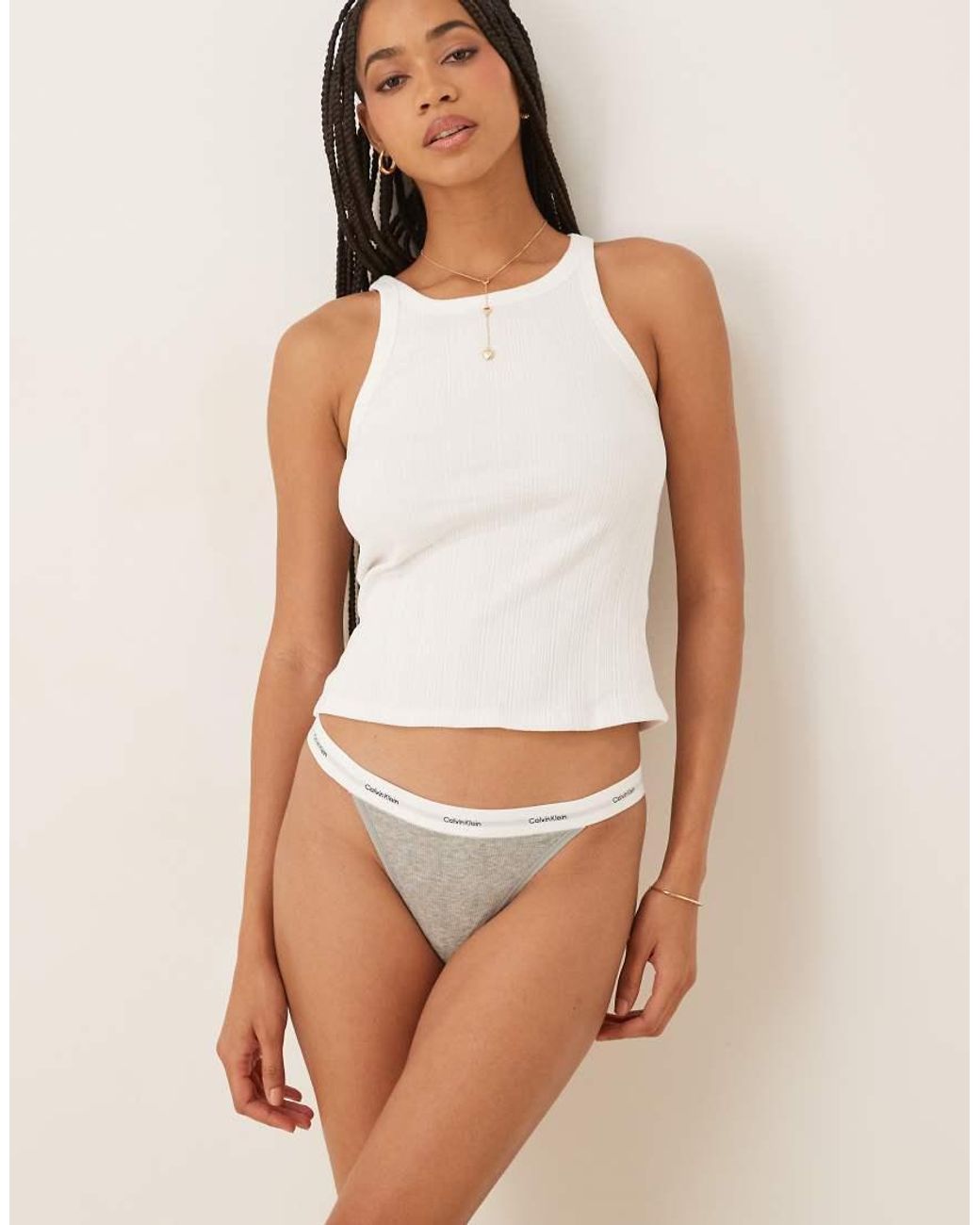Calvin Klein Geribbelde String Van Modal in het Natural