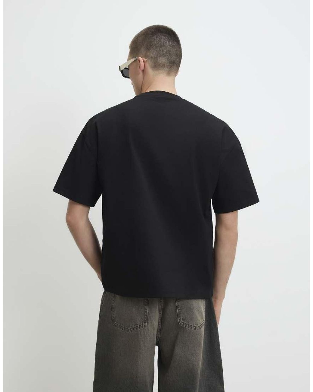 River Island Black Cotton Pioneers Badge T-Shirt for men